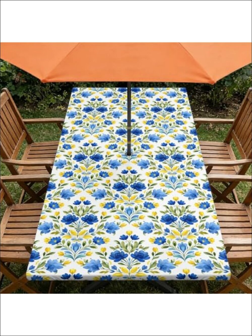 Rectangle Outdoor Tablecloth Waterproof Umbrella Hole Zipper Stretch Edge